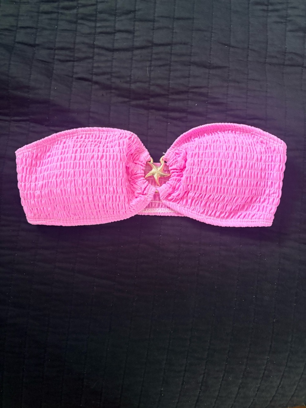 SHEIN Hot Pink Smocked Strapless Bandeau Bikini Top with Gold Star
